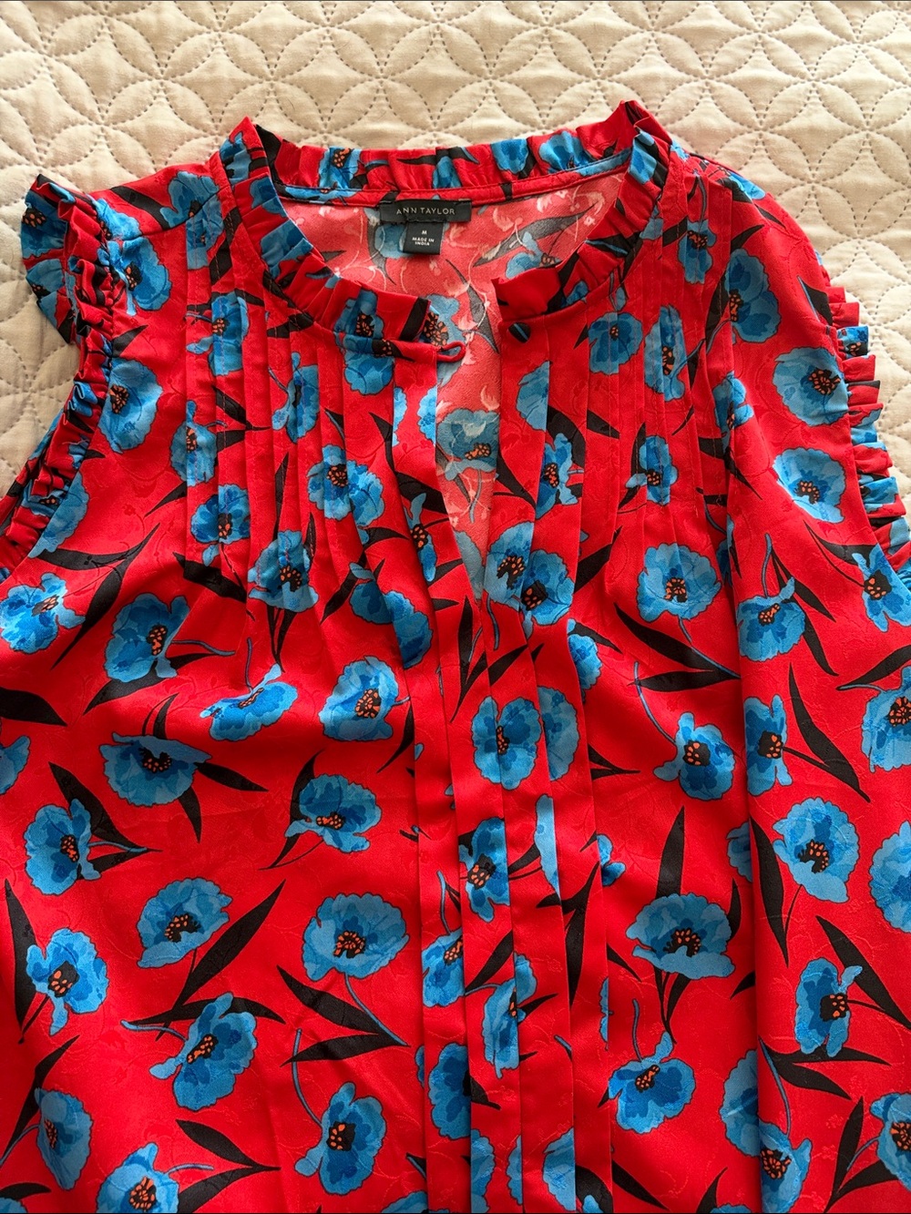 Ann Taylor Red Camisole with Blue Floral Print